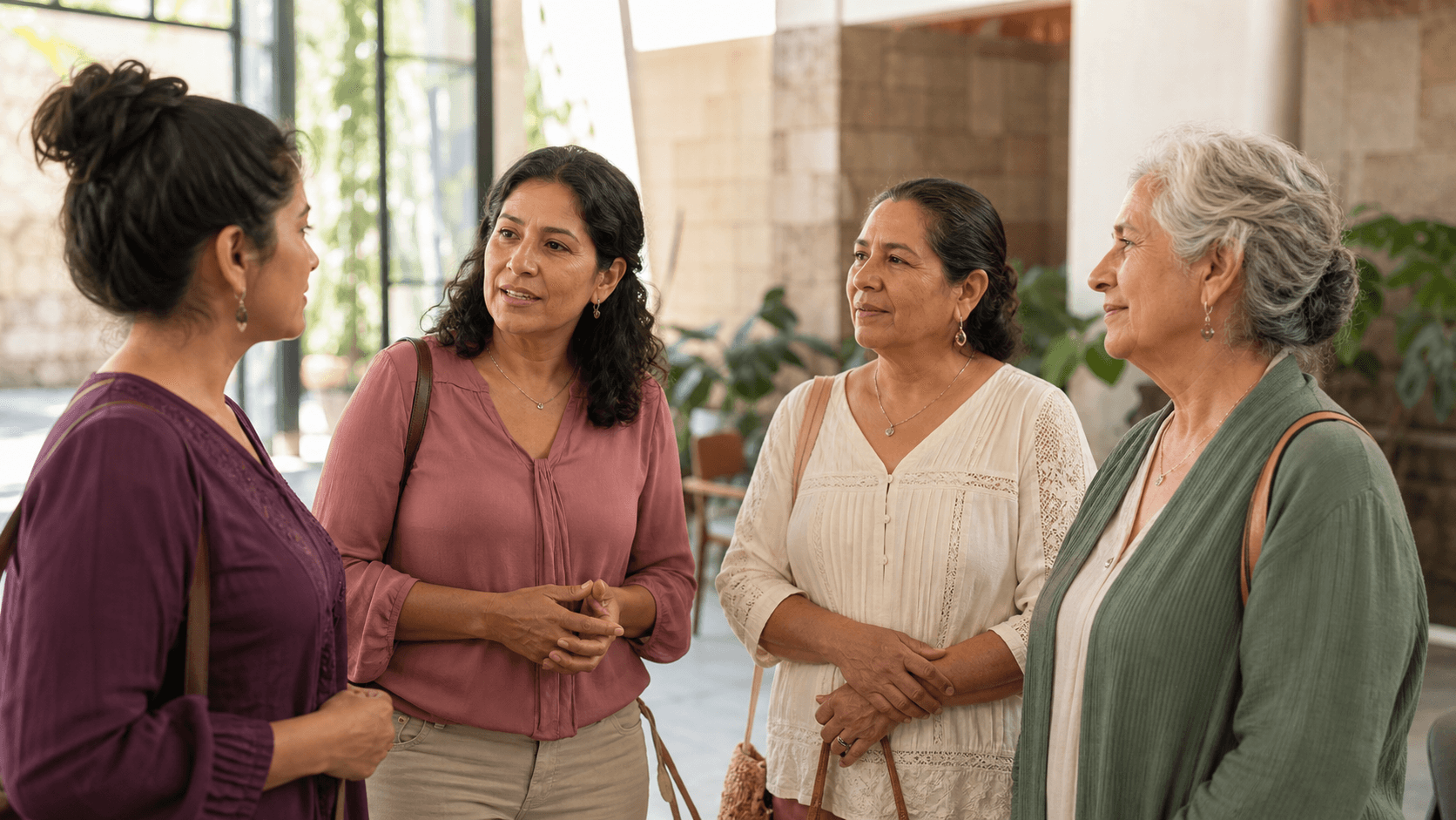 Mujeres mexicanas compartiendo una conversación cercana